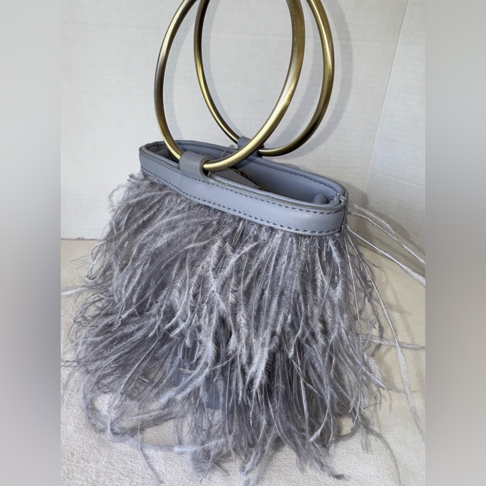 Anthropologie Ostrich Betty Feathered Ring Handle Shoulder/Crossbody Clutch Bag - Picture 6 of 16